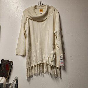 Ruby RD. Ivory turtleneck cardigan sweater XL fringe hem NWT